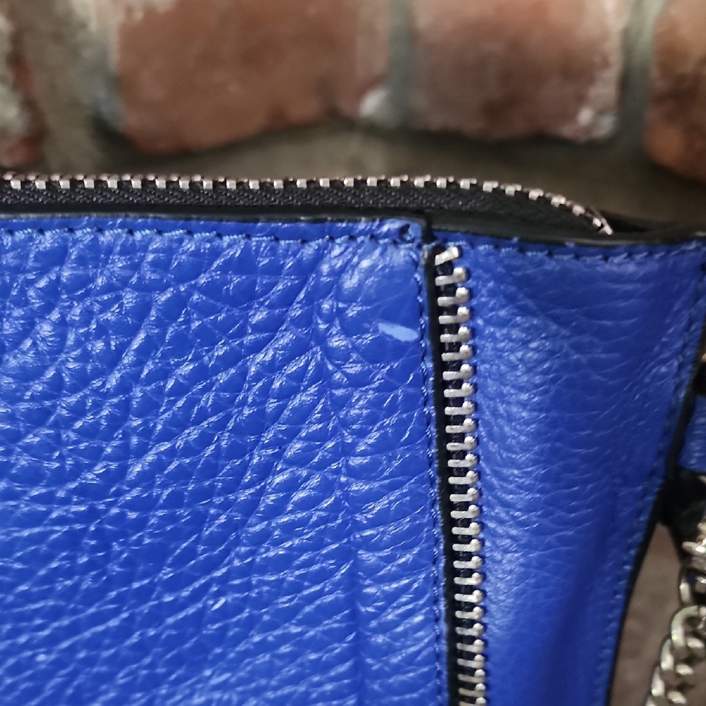 Botkier Blue Leather Crossbody Bag Chain Strap Wristlet Clutch - Picture 5 of 14